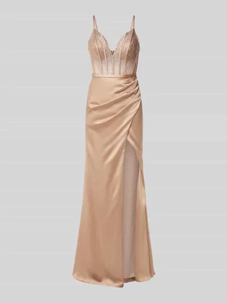 Sukienka wieczorowa z rozcięciem Luxuar złota