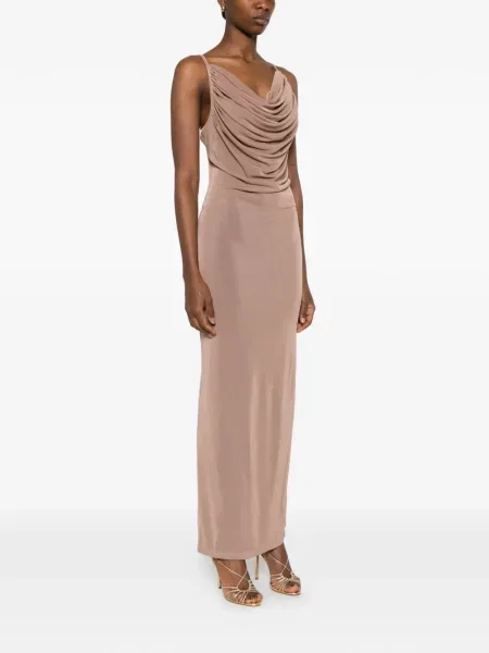 Rochie maxi Eleh drapată de costum maro