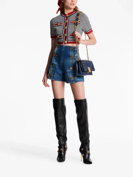 Dzianinowy krótki top Balmain czarny
