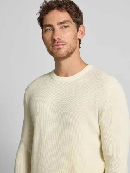Regular Fit sweter z dzianiny z czystej wełny Manuel Ritz biały