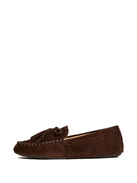 Pantofi loafer Twinset cu franjuri din piele de căprioară maro