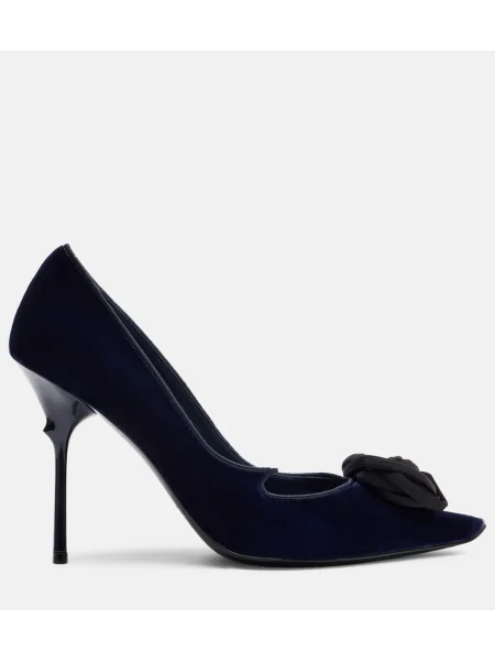Pantofi cu toc Roger Vivier de catifea cu model floral albastru