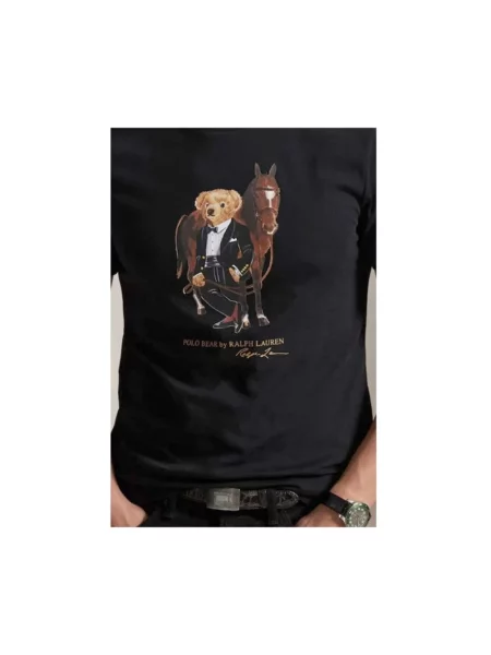 T-shirt z nadrukiem z logo i okrągłym dekoltem Polo Ralph Lauren czarna