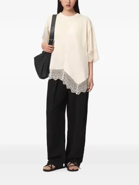 Tricou Allsaints asimetric din dantelă