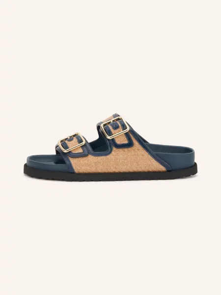 Birkenstock Pantofle Arizona Framed Raffia modrá / zlatá béžová