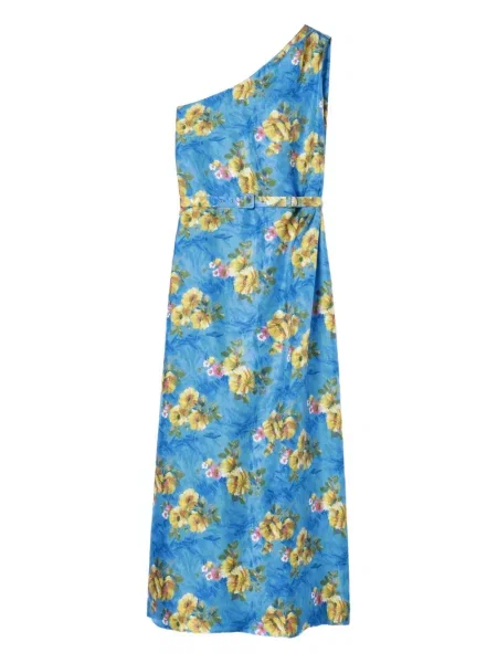 Rochie midi La Doublej cu model floral cu imagine până la genunchi albastru