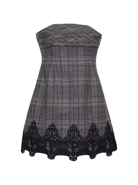 Rochie mini Cara Cara în carouri din dantelă gri