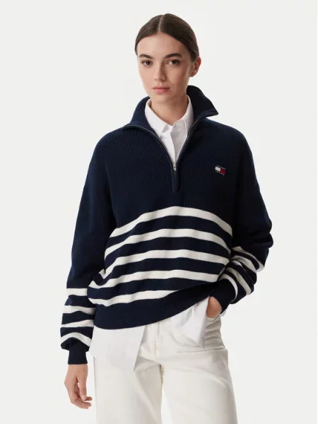 Tommy Jeans Sveter námornícka modrá biela