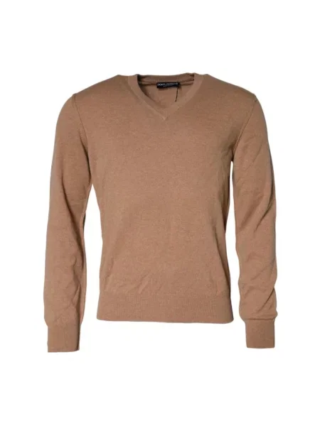 Sweter Dolce And Gabbana z dekoltem w serek brązowy