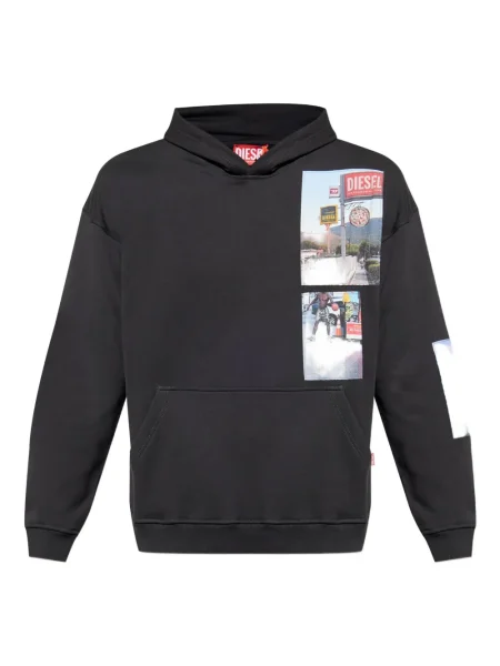 Majica s kapuljačom Diesel s kapuljačom s printom crna