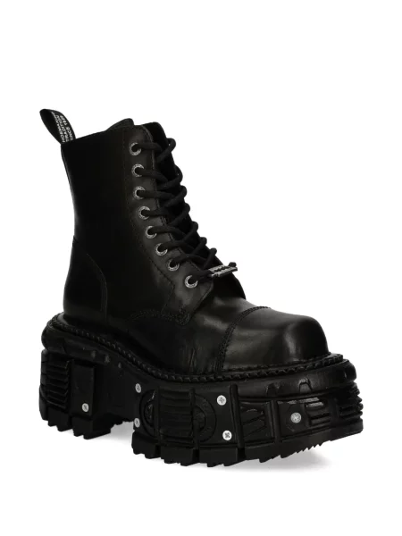 Botine New Rock cu șireturi cu platformă din dantelă negru