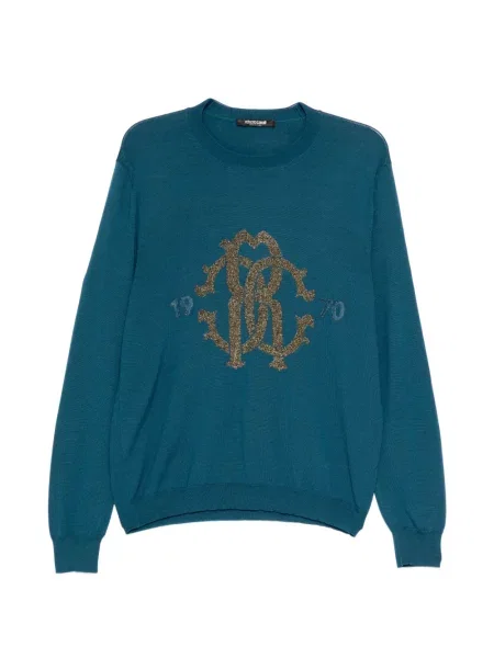 Pulover Roberto Cavalli cu broderie albastru