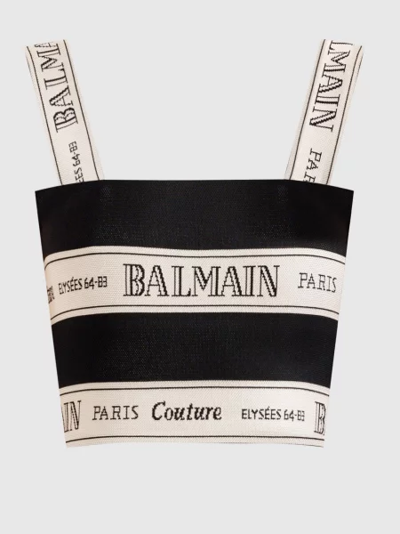 Бежевий топ в тканий візерунок логотипа Balmain чорний