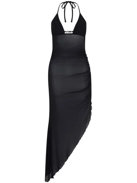 Rochie midi Let's Swim plasă până la genunchi cu gât halter negru