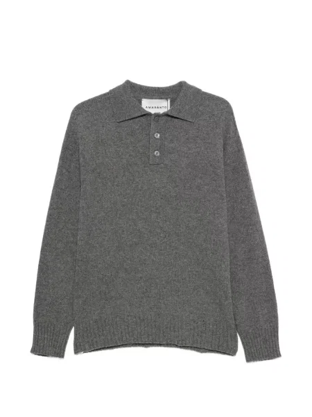Lung tricou polo Amaranto tricotate gri