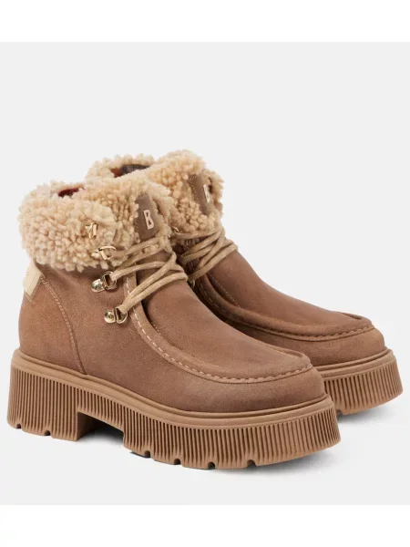 Botine Bogner cu șireturi din piele de căprioară bej