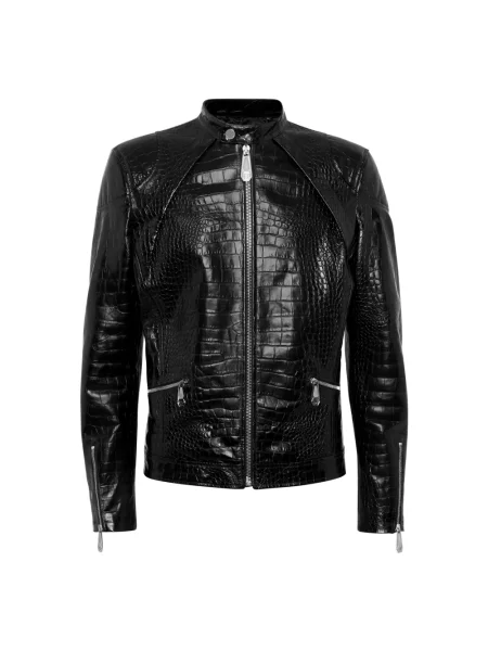 Kurtka skórzana Philipp Plein z nadrukiem czarna