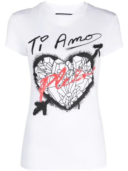 Tricou Philipp Plein cu imagine cu motiv cu inimi alb