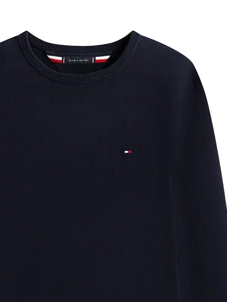 Пуловер Tommy Hilfiger бродиран с кръгло деколте синьо