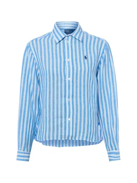Lniana bluzka Polo Ralph Lauren niebieska