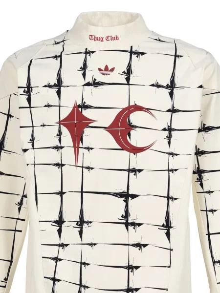 Decupat tricou Adidas tricotate cu decolteu rotund alb