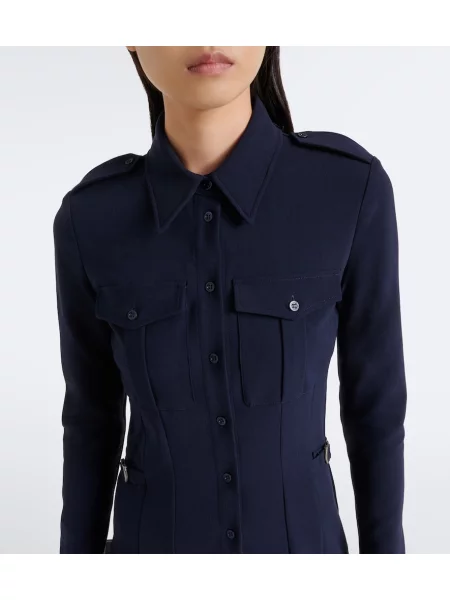 Rochie tip cămașă Mugler de lână albastru