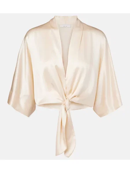 Satynowy top The Sei o krotszym kroju kopertowy beżowy