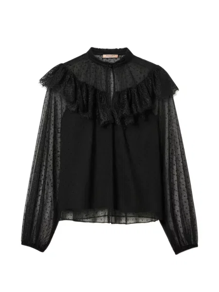 Bluză Twinset cu volane din dantelă negru