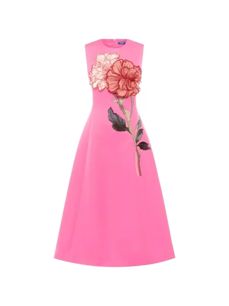 Rochie midi Leo Lin cu model floral cu aplicații roz