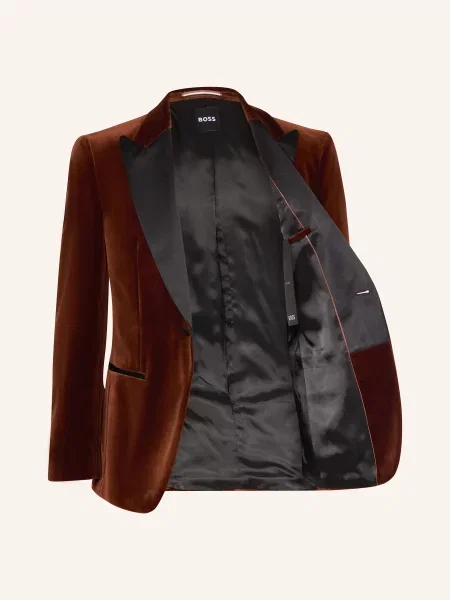Boss Smokingové Sako Slim Fit Ze Sametu tmavě oranžová