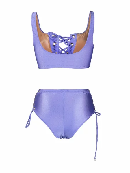 Nėriniuotas bikinis Noire Swimwear su raišteliais violetinė