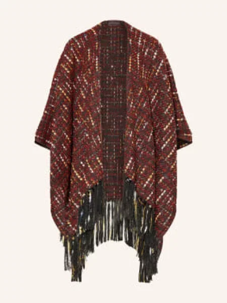 Talbot Runhof Tweedowa Peleryna Z Błyszczącą Przędzą I Cekinami rot czarny