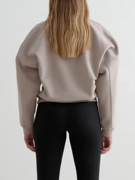 Bluza dresowa z półzamkiem drapana luźna Varsity ciemna glina beżowa