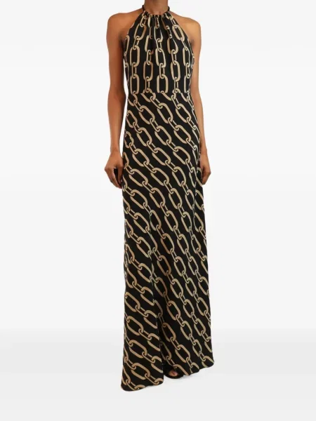Rochie maxi Nili Lotan de mătase cu imagine cu gât halter negru