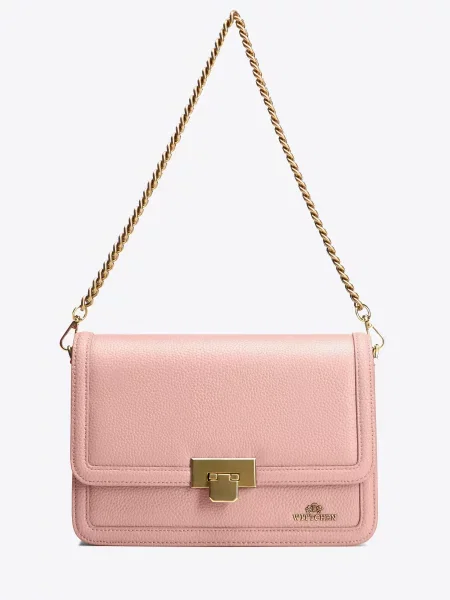 Skórzana torebka crossbody z łańcuszkiem różowa