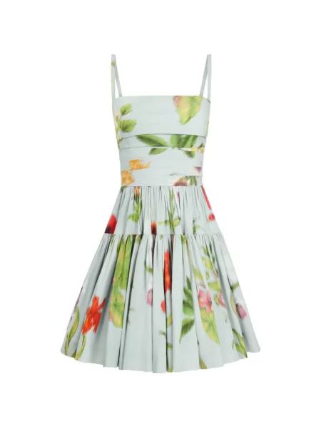 Rochie Oscar De La Renta cu model floral din poplin albastru