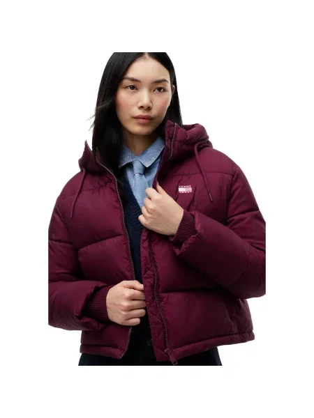 Geacă de blugi Tommy Hilfiger cu glugă roșu