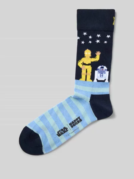 Skarpety z elastycznej mieszanki bawełny z wzorem na całej powierzchni Happy Socks granatowe