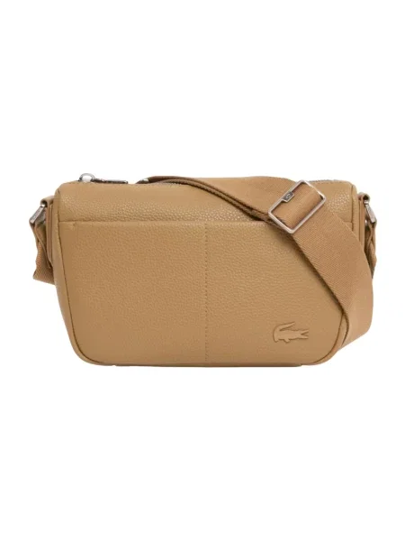 Torba crossbody Lacoste skórzana beżowa