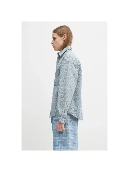 A Bathing Ape kurtka jeansowa Lux Sport Pattern Jacquard Denim przejściowa oversize niebieski
