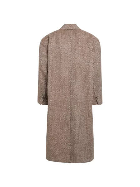 Palton Ami Paris cu model herringbone cu două rânduri de nasturi maro
