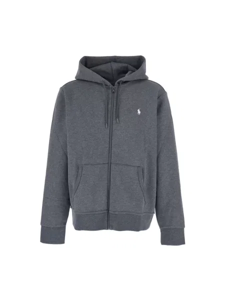 Dzianinowa bluza z kapturem Polo Ralph Lauren z kapturem szara