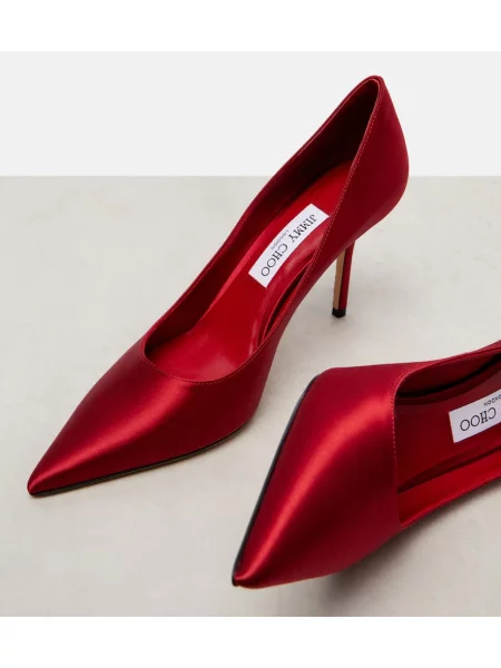 Pantofi cu toc Jimmy Choo din satin roșu