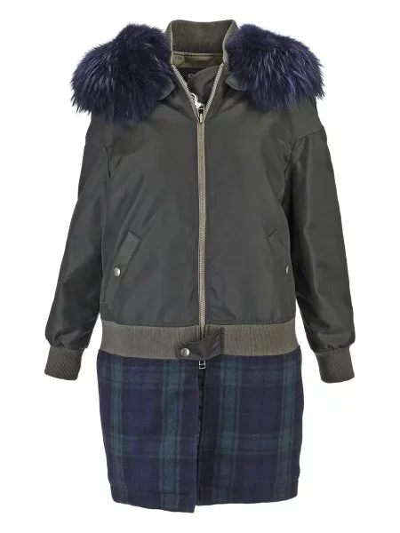 Kołnierzykowy sztuczne futro futro Mr And Mrs Italy w kratkę zielone