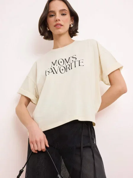 Trendyol Tricou negru / murdar alb