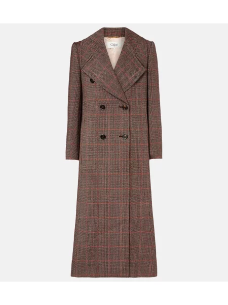 Palton Chloé de lână în carouri maro