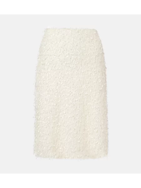 Fustă midi Vince cu franjuri până la genunchi alb