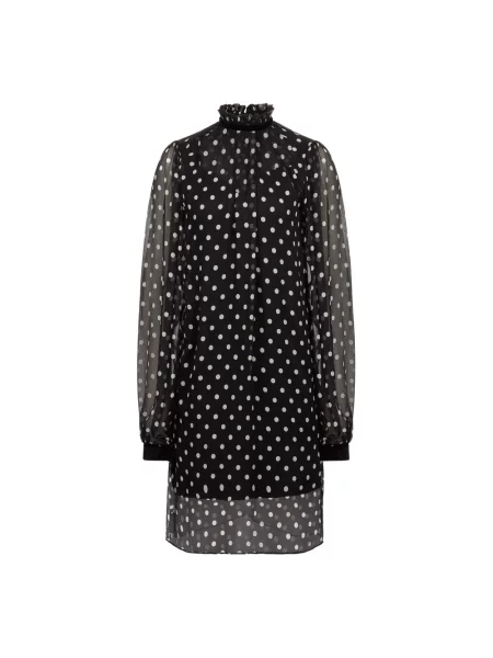 Sukienka midi Nina Ricci szyfonowa w grochy do kolan czarna