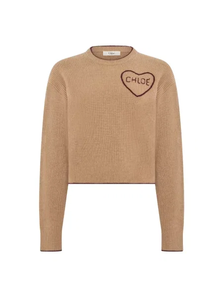 Sweter Chloe wełniany w serca beżowy