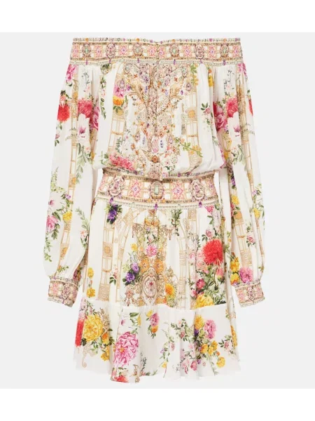 Jedwabna sukienka Camilla w kwiatki biała